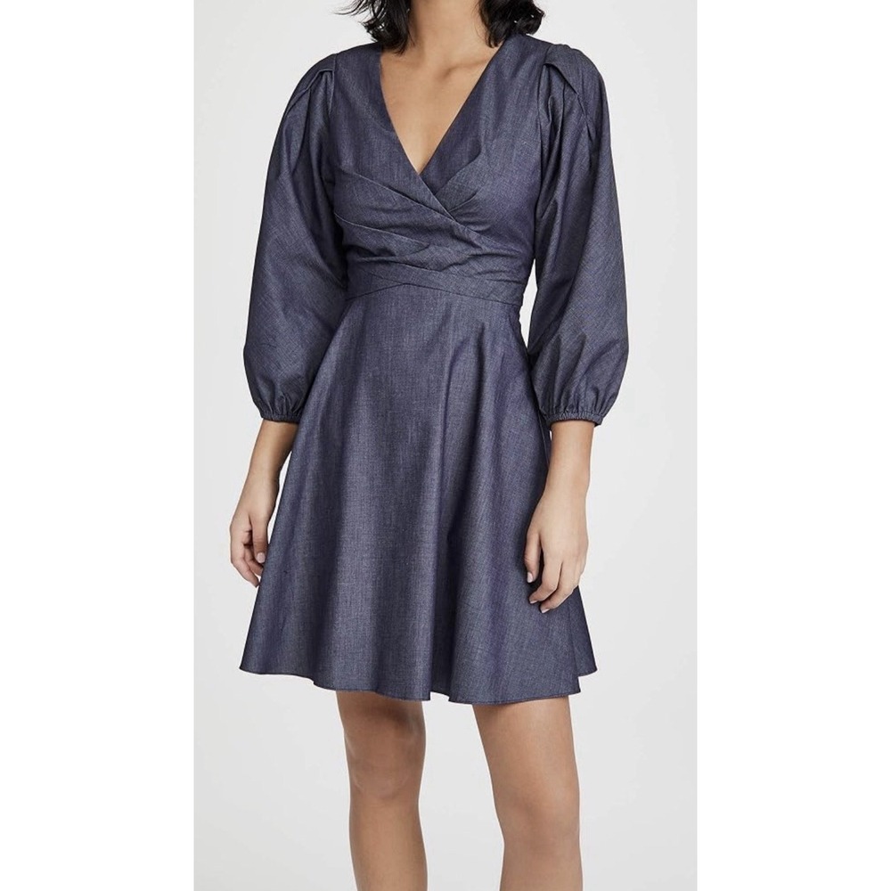 Shoshanna Kiora Puff Sleeve Mini Dress Sz 4 Chambray MSRP $385‎ Classic Chic